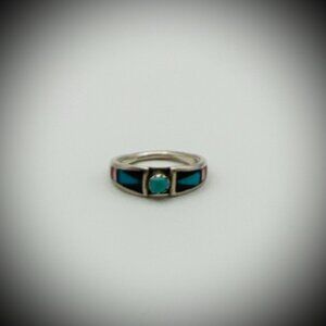 Zuni Sterling Channel Inlay Turquoise Ring — signed “Boone” — Sz 5.5